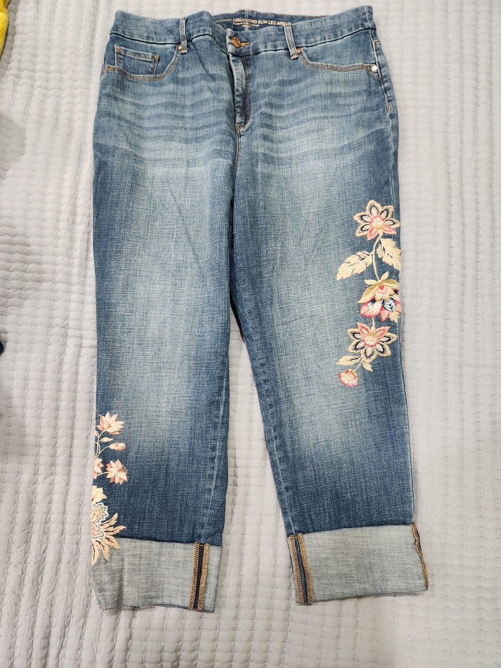 Chico's Embroidered Light Blue Cropped Jeans